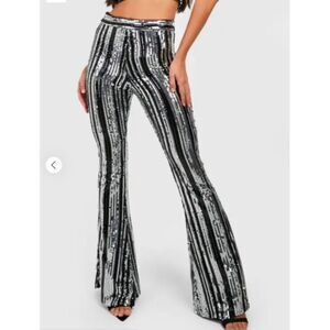 boohoo Plus Stripe Sequin Flare Trousers NWT